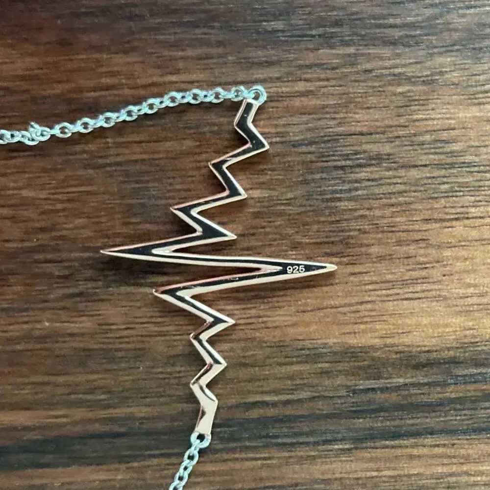 Necklace - Rose Gold Plated - Sterling Silver - Heartbeat Pulse Design - NEW